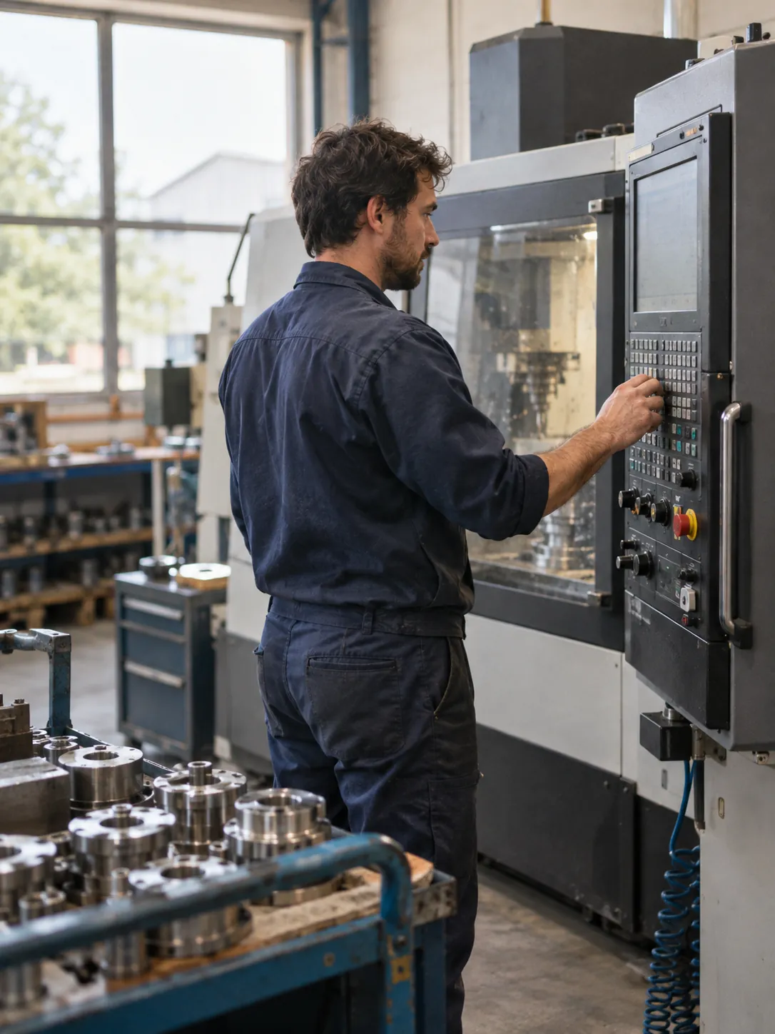 Technicien qui vérifie le panneau de commande d’une machine industrielle récente